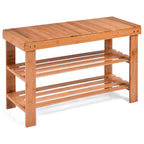 3 Tier Bamboo Bench Storage Shoe Shelf-Natural