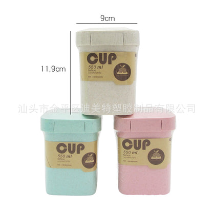 Creative wheat straw sealed soup cup children's microwave sealed soup cup 550ML with rice square sealed soup can