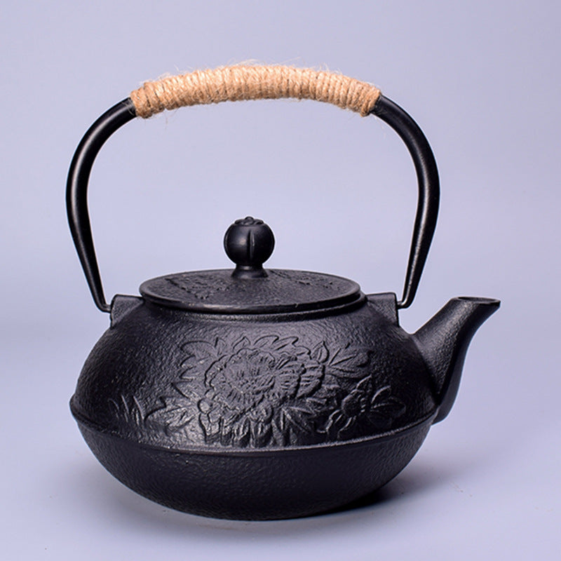 Iron pot Japanese cast iron pot peony teapot boiling teapot pig iron pot uncoated tea set manufacturers wholesale