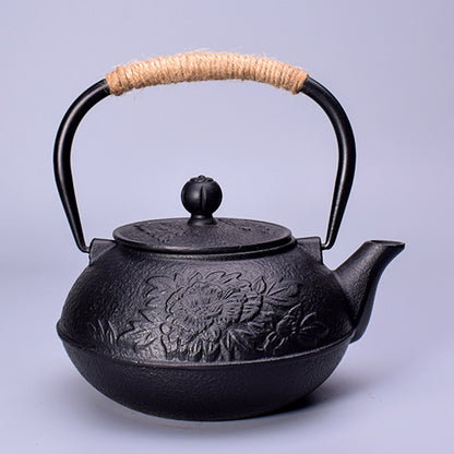 Iron pot Japanese cast iron pot peony teapot boiling teapot pig iron pot uncoated tea set manufacturers wholesale