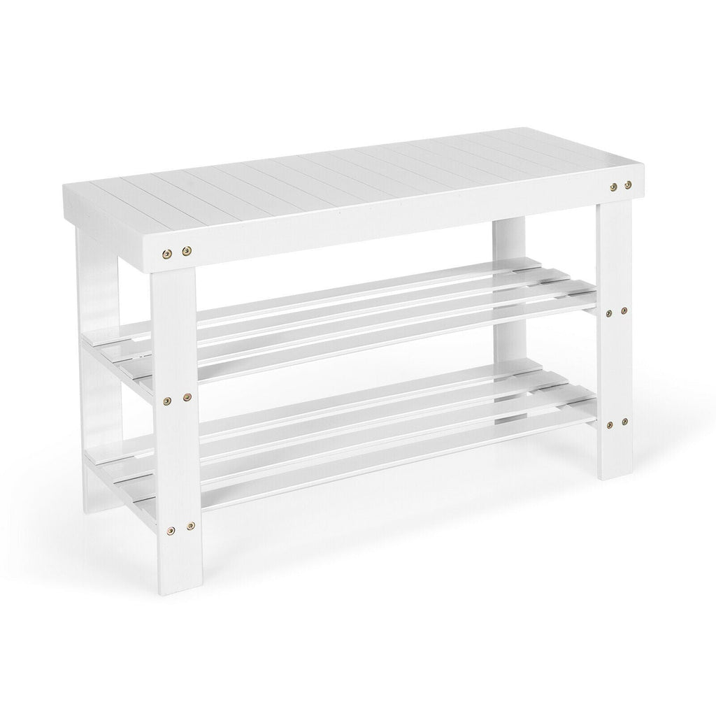 3 Tier Bamboo Bench Storage Shoe Shelf-Natural