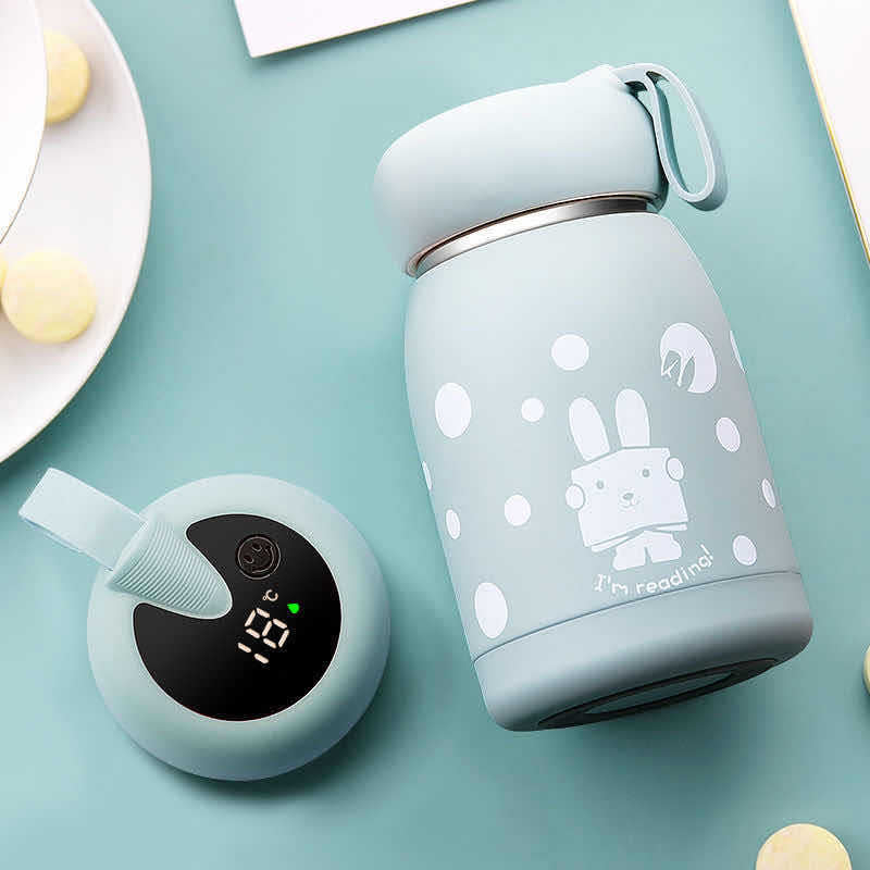 New children's smart thermos cup temperature display cup cute cartoon water cup 304 stainless steel cup big belly cup
