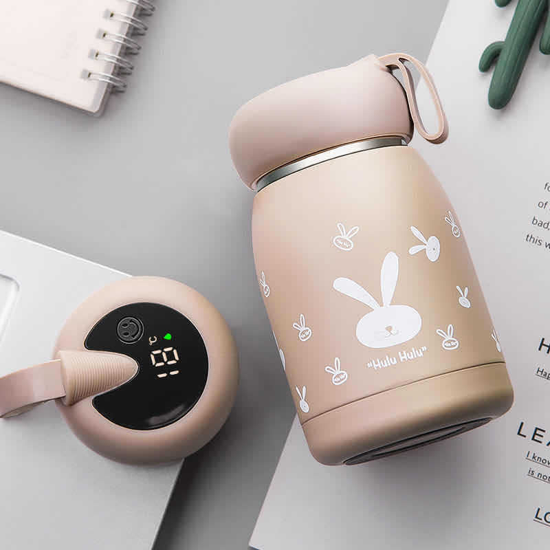 New children's smart thermos cup temperature display cup cute cartoon water cup 304 stainless steel cup big belly cup
