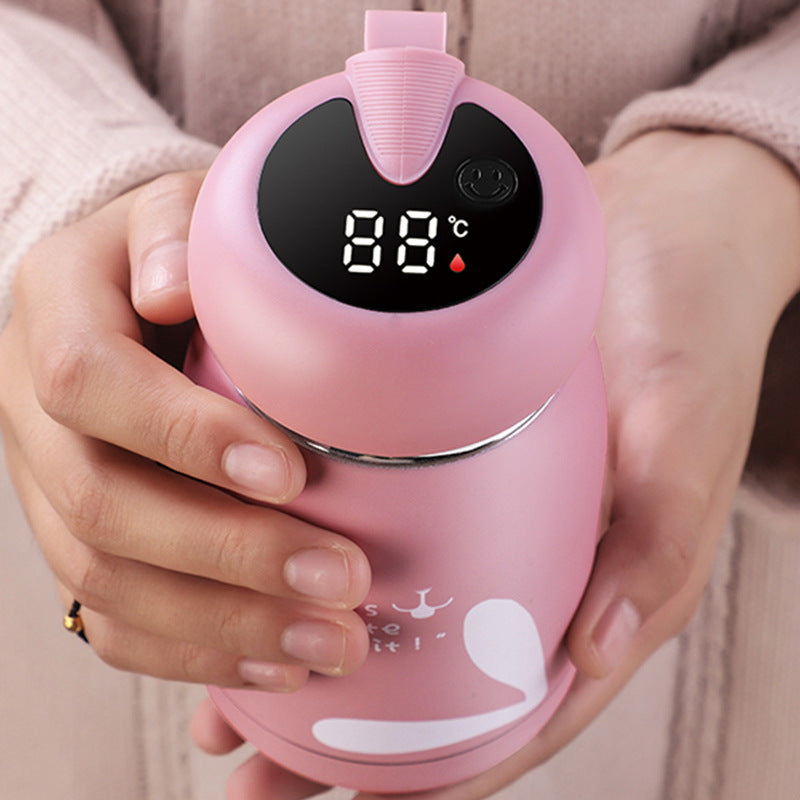 New children's smart thermos cup temperature display cup cute cartoon water cup 304 stainless steel cup big belly cup