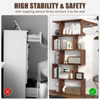 5-Tier S-Shaped Bookshelf with Anti-Tip Kit