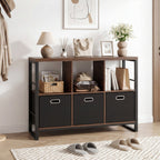 6-Cube Industrial Bookshelf with Storage Bins & Metal Frame