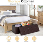 Forty Three Inches Folding Storage Ottoman Bench Brown Leather