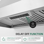 Nauxus 60" Built-In Range Hood Insert – 1200 CFM Stainless Steel Hood with Touch & Gesture Control, 3CCT LED & LED Night Lights