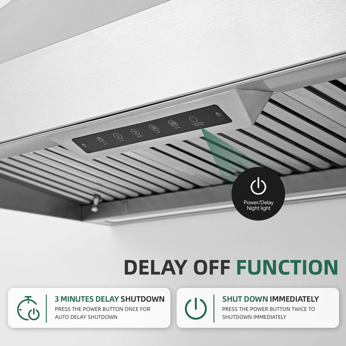 Nauxus 60" Built-In Range Hood Insert – 1200 CFM Stainless Steel Hood with Touch & Gesture Control, 3CCT LED & LED Night Lights