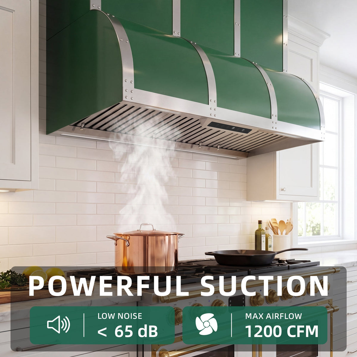 Nauxus 48" Built-In Range Hood Insert – 1200 CFM Stainless Steel Hood with Touch & Gesture Control, 3CCT LED & LED Night Lights