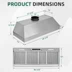 Nauxus 48" Built-In Range Hood Insert – 1200 CFM Stainless Steel Hood with Touch & Gesture Control, 3CCT LED & LED Night Lights