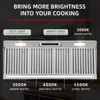 Nauxus 48" Built-In Range Hood Insert – 1200 CFM Stainless Steel Hood with Touch & Gesture Control, 3CCT LED & LED Night Lights
