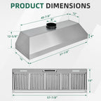 Nauxus 60" Built-In Range Hood Insert – 1200 CFM Stainless Steel Hood with Touch & Gesture Control, 3CCT LED & LED Night Lights