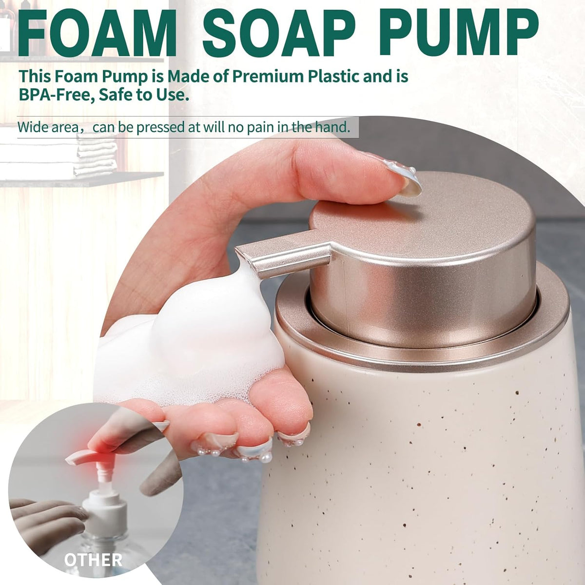BosilunLife Foaming Soap Dispenser 12oz Recycled Ceramic Eco-Clay