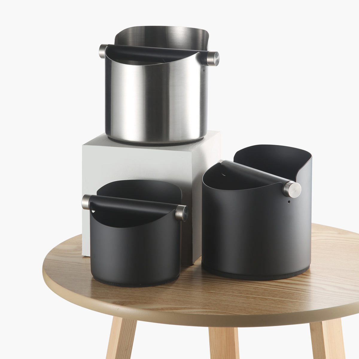 Cross-border coffee grounds tapping bucket, Italian coffee stainless steel tapping bucket, round small household coffee grounds bucket