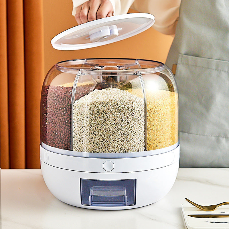 Japanese-style six-compartment rotating grain tank 20 catties large-capacity grains rice bucket insect-proof and moisture-proof rice box wholesale