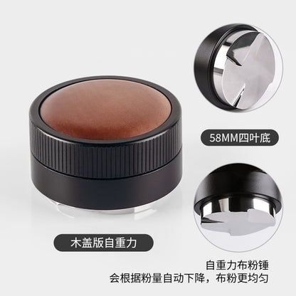 Walnut wood coffee tamper, powder dispenser, solid wood base for storing espresso machine accessories set, 58mm.