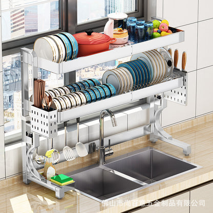 Telescopic 304 stainless steel kitchen sink rack put dish rack dish drain rack sink dish storage rack