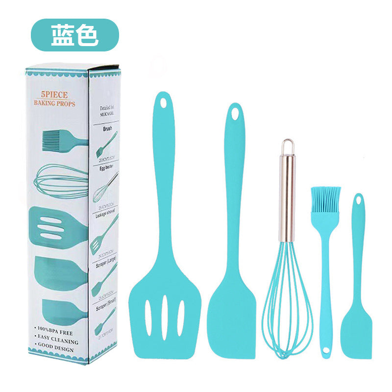 Spot wholesale high temperature resistant silicone baking 5-piece set scraper oil brush egg beater food grade baking tool set