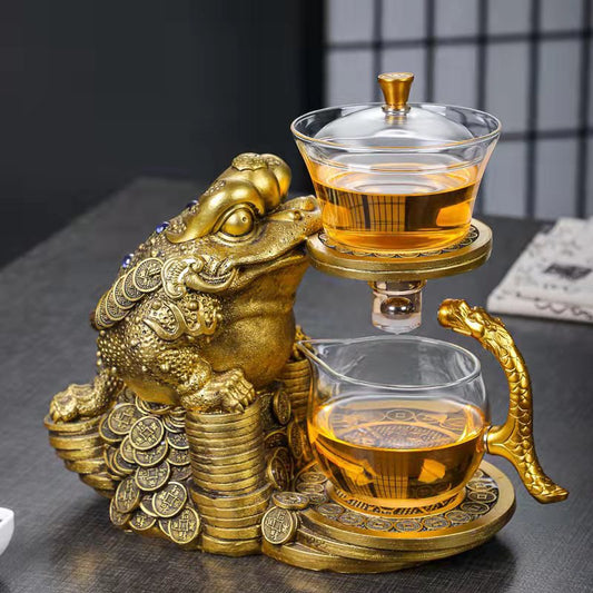 Wholesale Internet celebrity creative automatic tea set glass lazy kung fu tea cup set household golden cicada tea maker teapot
