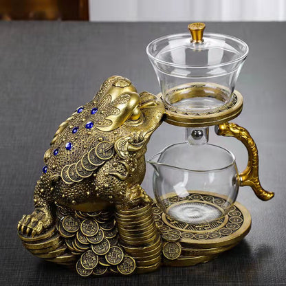 Wholesale Internet celebrity creative automatic tea set glass lazy kung fu tea cup set household golden cicada tea maker teapot