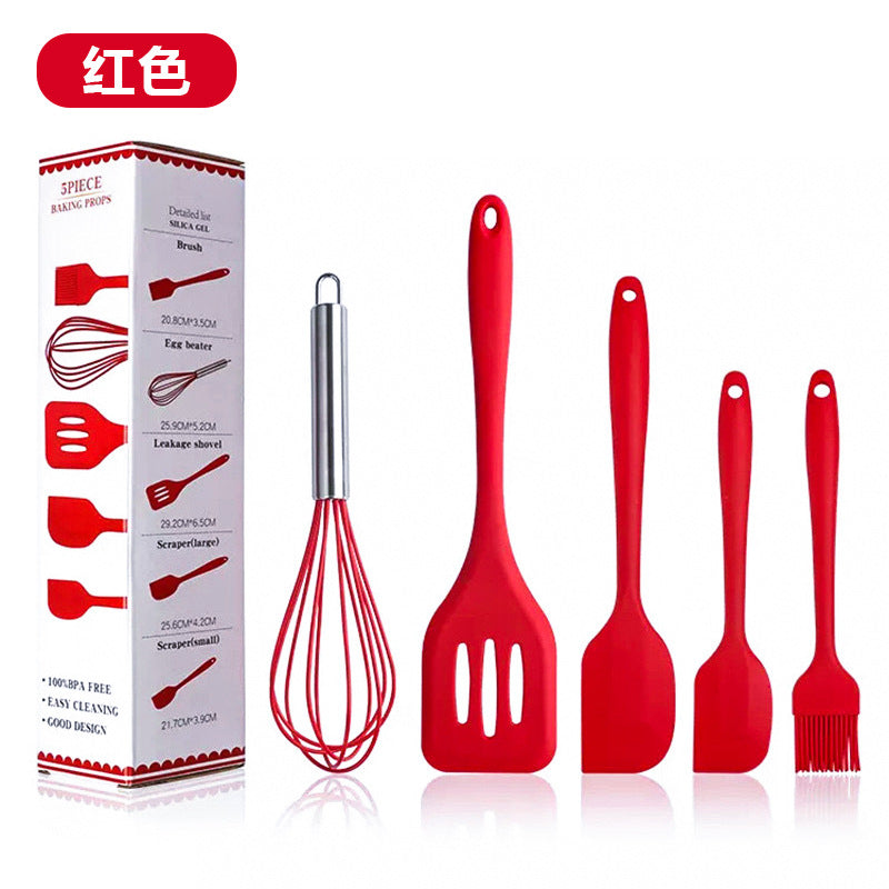 Spot wholesale high temperature resistant silicone baking 5-piece set scraper oil brush egg beater food grade baking tool set