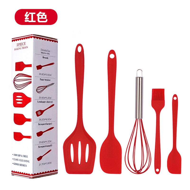 Spot wholesale high temperature resistant silicone baking 5-piece set scraper oil brush egg beater food grade baking tool set