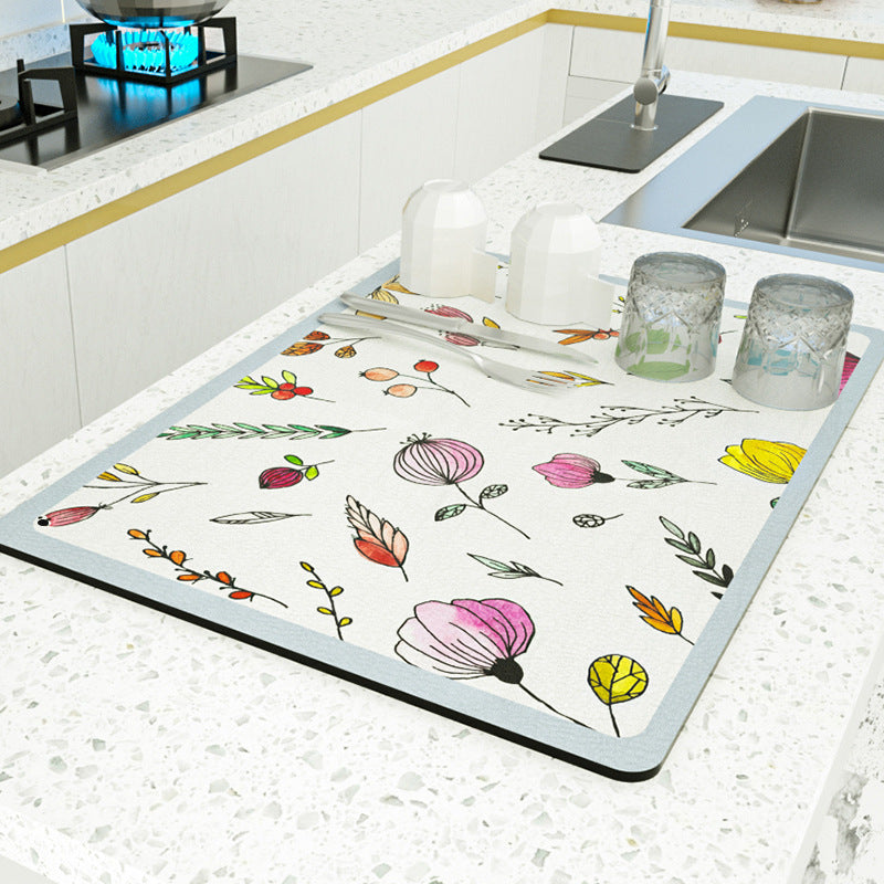 PU leather kitchen countertop drain mat bar coffee mat dining table heat insulation pad bowl plate pot mat absorbent bathroom floor mat