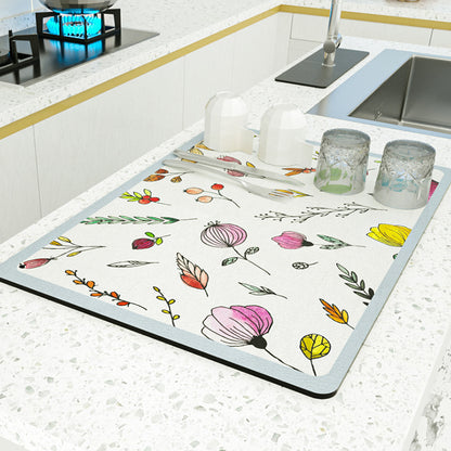 PU leather kitchen countertop drain mat bar coffee mat dining table heat insulation pad bowl plate pot mat absorbent bathroom floor mat