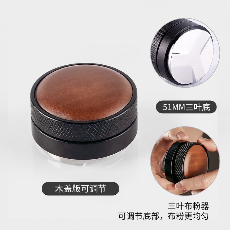 Walnut wood coffee tamper, powder dispenser, solid wood base for storing espresso machine accessories set, 58mm.