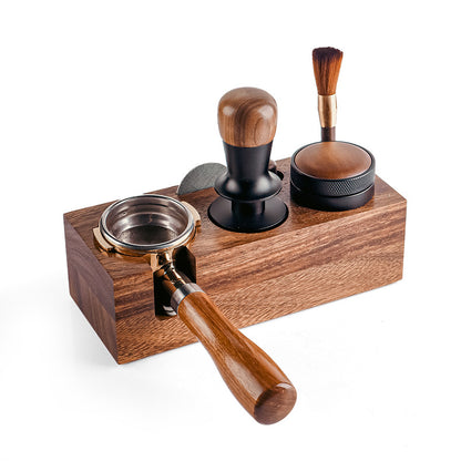 Walnut wood coffee tamper, powder dispenser, solid wood base for storing espresso machine accessories set, 58mm.