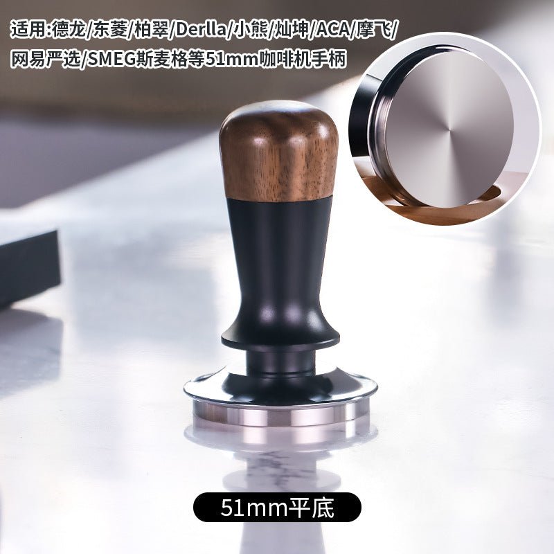 Walnut wood coffee tamper, powder dispenser, solid wood base for storing espresso machine accessories set, 58mm.