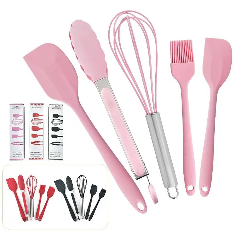 Spot wholesale high temperature resistant silicone baking 5-piece set scraper oil brush egg beater food grade baking tool set
