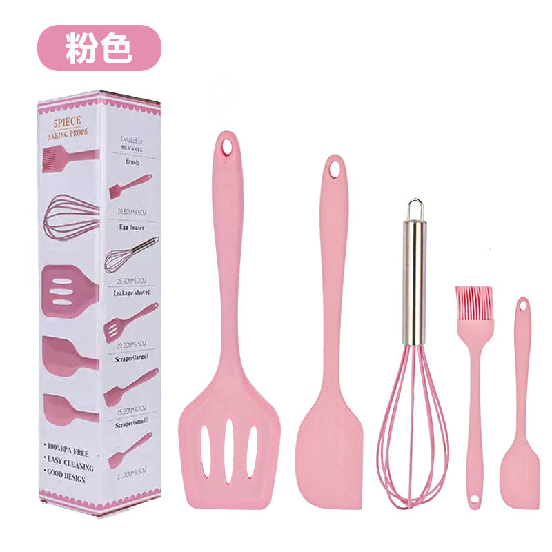 Spot wholesale high temperature resistant silicone baking 5-piece set scraper oil brush egg beater food grade baking tool set