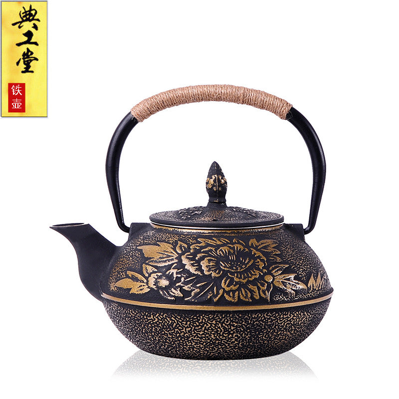 Iron pot Japanese cast iron pot peony teapot boiling teapot pig iron pot uncoated tea set manufacturers wholesale