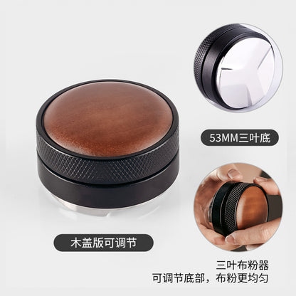 Walnut wood coffee tamper, powder dispenser, solid wood base for storing espresso machine accessories set, 58mm.