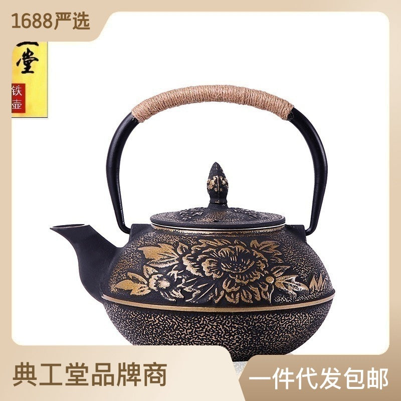 Iron pot Japanese cast iron pot peony teapot boiling teapot pig iron pot uncoated tea set manufacturers wholesale