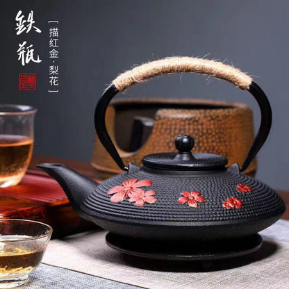 Iron pot Japanese cast iron pot peony teapot boiling teapot pig iron pot uncoated tea set manufacturers wholesale
