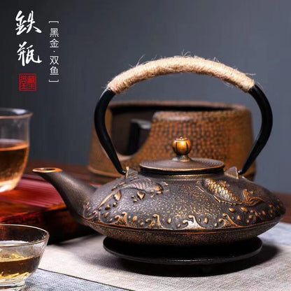 Iron pot Japanese cast iron pot peony teapot boiling teapot pig iron pot uncoated tea set manufacturers wholesale