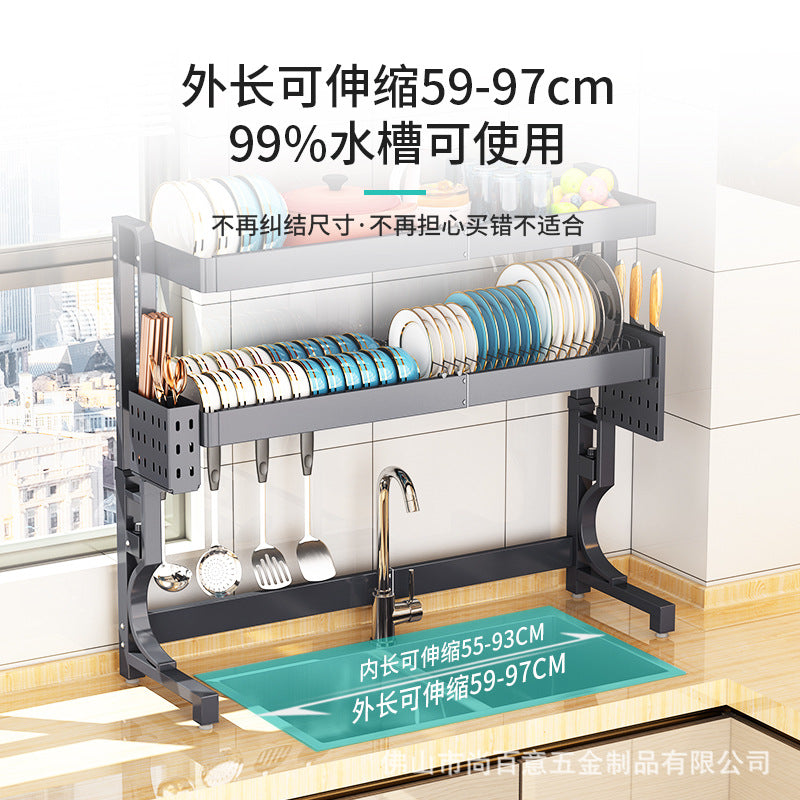 Telescopic 304 stainless steel kitchen sink rack put dish rack dish drain rack sink dish storage rack
