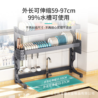 Telescopic 304 stainless steel kitchen sink rack put dish rack dish drain rack sink dish storage rack