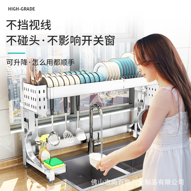 Telescopic 304 stainless steel kitchen sink rack put dish rack dish drain rack sink dish storage rack