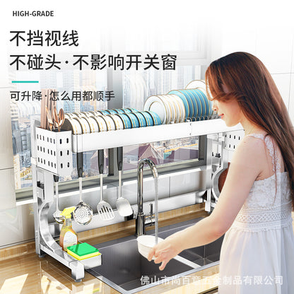 Telescopic 304 stainless steel kitchen sink rack put dish rack dish drain rack sink dish storage rack