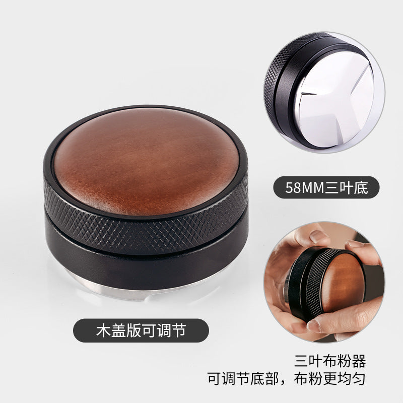 Walnut wood coffee tamper, powder dispenser, solid wood base for storing espresso machine accessories set, 58mm.