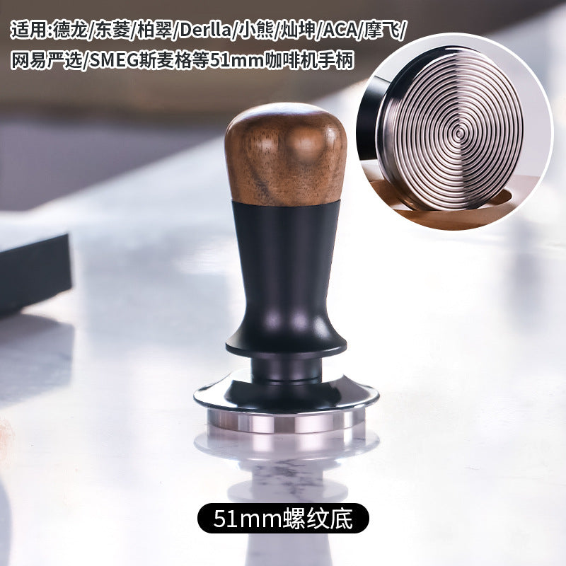 Walnut wood coffee tamper, powder dispenser, solid wood base for storing espresso machine accessories set, 58mm.