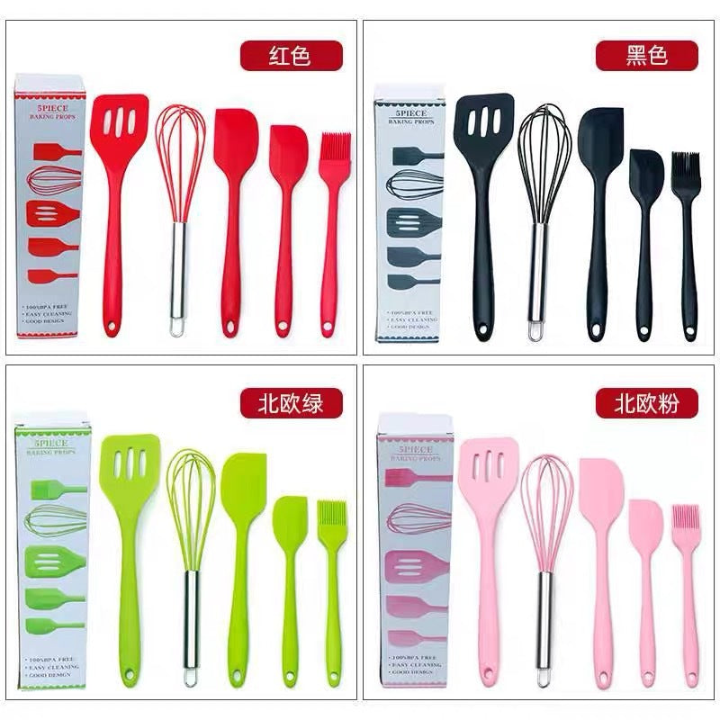 Spot wholesale high temperature resistant silicone baking 5-piece set scraper oil brush egg beater food grade baking tool set