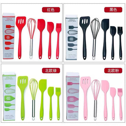 Spot wholesale high temperature resistant silicone baking 5-piece set scraper oil brush egg beater food grade baking tool set