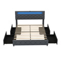 Full/Queen Size Bed Frame with Adjustable Storage Headboard and Wooden Slat Support
