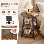Industrial Side Table with 3-Tier Shelves and Metal Frame