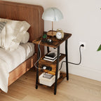 Industrial Side Table with Charging Station & 3-Tier Shelves
